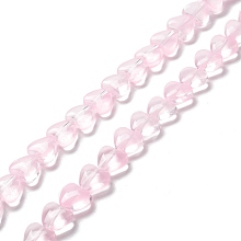 Transparent Glass Beads Strand, Heart, Pink, 7.5~8.5x8~8.5x4~4.5mm, Hole: 1mm, about 44~45pcs/strand, 12.56~12.87 inch(31.9~32.7cm)