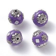 Honeyhandy Handmade Indonesia Beads, with Alloy Findings, Round, Medium Purple, 13~14mm, Hole: 1.5~2mm