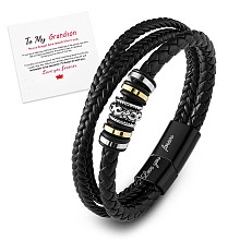 Arricraft Word Love You Forever Leather Braided Triple Layer Multi-strand Bracelet, Inspirational Graduation Birthday Gifts for Son Grandson, Black, 8-7/8 inch(22.5cm)