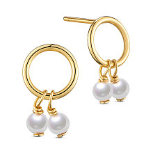 Honeyhandy SHEGRACE 925 Sterling Silver Stud Earrings, with Pearl, Real 18K Gold Plated, 13.6x8.1mm