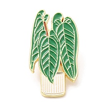 Honeyhandy Plant Pot Enamel Pins, Light Gold Plated Alloy Brooch, Green, 36x16x1.5mm