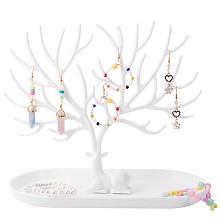 Honeyhandy Jewelry Organizer Stand, Reindeer Antler Tree Holder, with Tray Jewellery Display Rack, for Home Decoration Jewelry Storage ( White ), White, 12x24x1.6cm