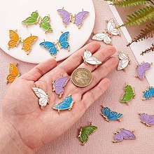 50 Pieces Enamel Butterfly Charms Pendant Alloy Enamel Insect Charm Mixed Colorful for Jewelry Necklace Earring Bracelet Making Crafts, Golden, 31x19mm, Hole: 2mm