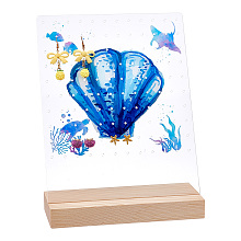 PandaHall Elite Transparent Acrylic Earring Displays, Earring Stud Organizer Holder with Wooden Pedestal, Rectangle, Royal Blue, Shell Pattern, Finish Product: 18.1x20x26cm, about 2pcs/set