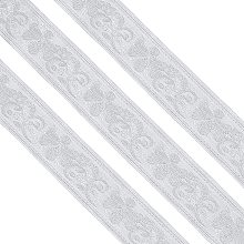 FINGERINSPIRE 10 Yard Vintage Jacquard Ribbon Silver Jacquard Trim with Embroidery Bee & Floral 33mm Wide Webbing Emobridered Woven Trim for DIY Clothing Accessories Embellishment Decorations