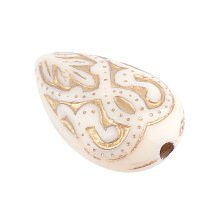 NBEADS 588pcs/500g Ridged Drop Plating Acrylic Beads Cream with Golden Metal Enlaced, Beige, 18x11.5x7.5mm, Hole: 1.5mm