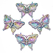 Honeyhandy Rack Plating Rainbow Color Alloy Big Pendants, with Crystal Rhinestone, Cadmium Free & Nickel Free & Lead Free, Butterfly, 62x78x6mm, Hole: 3mm