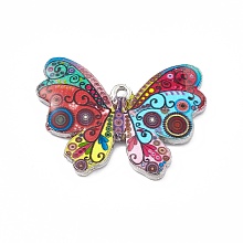 Honeyhandy Alloy Enamel Pendants, Platinum, Butterfly, 30x23x2.5mm, Hole: 1.8mm, 5pcs/bag