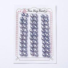 Honeyhandy Natural Cultured Freshwater Pearl Beads, Half Drilled, Round, Slate Blue, 7~8x6.5~7mm, Hole: 1mm