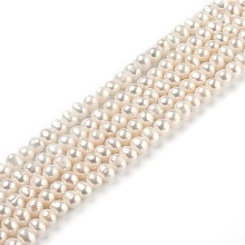 Honeyhandy Natural Cultured Freshwater Pearl Beads Strands, Round, Bisque, 5~6x5~6.5mm, Hole: 0.5mm, about 67~68pcs/strand, 14.25 inch(36.2cm)