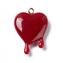 Honeyhandy Opaque Resin Pendants, with Light Gold Iron Loops, Melting Heart Charms, FireBrick, 30~30.5x21~21.5x7mm, Hole: 1.6mm