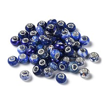 Honeyhandy Resin European Beads, with Platinum Plated Brass Core, Rondelle, Medium Blue, 13.5x9mm, Hole: 5mm