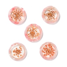 ARRICRAFT Opaque Acrylic Pendants, with Flower, Flat Round, Pink, 20x2.5mm, Hole: 0.9mm