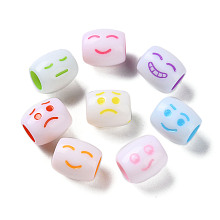 Opaque Acrylic European Beads, Craft Style, Large Hole Beads, Barrel with Smile, Mixed Color, 11x10mm, Hole: 5.5mm, about 1000pcs/500g