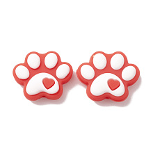 Honeyhandy Dog Paw Print Food Grade Eco-Friendly Silicone Beads, Chewing Beads  For Teethers, DIY Nursing Necklaces Making, Red, 24x29.5x8.3mm, Hole: 2mm