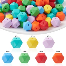 Hexagon Food Grade Eco-Friendly Silicone Focal Beads, Chewing Beads For Teethers, DIY Nursing Necklaces Making, Mixed Color, 14x14x14mm, Hole: 2.5mm, 7 colors, 5pcs/color, 35pcs/set