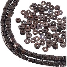 NBEADS 2 Strands Shell Heishi Beads, Flat Round Shell Beads Spacer, Coconut Brown Disc Beads for Jewelry Making Bracelet Necklace Earring, 16 Inch/Strand