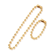 Honeyhandy Vacuum Plating 304 Stainless Steel Ball Chain Necklace & Bracelet Set, Jewelry Set with Ball Chain Connecter Clasp for Women, Golden, 8-7/8 inch(22.4~47cm), Beads: 8mm