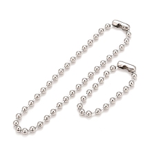 Honeyhandy 304 Stainless Steel Ball Chain Necklace & Bracelet Set, Jewelry Set with Ball Chain Connecter Clasp for Women, Stainless Steel Color, 8-7/8 inch(22.4~46.4cm), Beads: 8mm