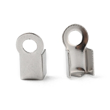 Honeyhandy 304 Stainless Steel Fold Over Crimp Cord Ends, Stainless Steel Color, 8x4x3mm, Hole: 2mm, 3x5mm inner diameter