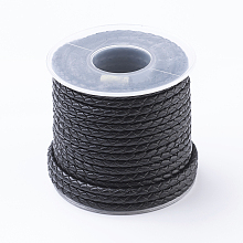 Honeyhandy Round Braided Leather Cord, Leather String for Bracelet Making, Black, 3mm, about 10.93 yards(10m)/roll