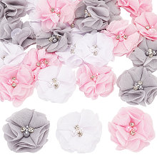 CRASPIRE 24PCS Chiffon Flowers Rhinestone Pearl Silk Flowers Pink White Grey Fabric Flowers DIY Craft Making Accessories for Hair Bow Cloth Brooch Bridal Decoration