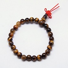 Honeyhandy Buddhist Jewelry Mala Beads Bracelets Natural Tiger Eye Stretch Bracelets, Unisex Round Gemstone Beaded Bracelets, Dark Goldenrod, 50x6mm