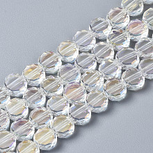 ARRICRAFT Electroplate Transparent Glass Beads Strands, AB Color Plated, Faceted, Flat Round, Clear AB, 6x6x3mm, Hole: 1.2mm, about 95~99pcs/strand, 21.10~21.89 inch(53.6cm~55.6cm)