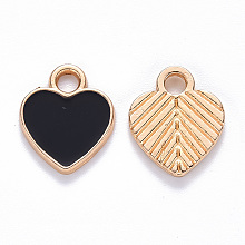 Honeyhandy Alloy Enamel Charms, Heart, Light Gold, Black, 12x10x2mm, Hole: 2mm