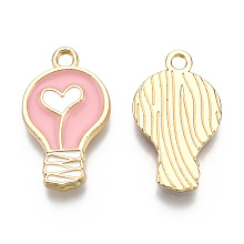 Honeyhandy Alloy Enamel Pendants, Light Gold, Bulb, Pink, 20x12x2mm, Hole: 1.8mm