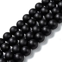 Honeyhandy Natural Black Onyx Beads Strands, Dyed & Heated, Frosted, Round, 10mm, Hole: 2mm, about 39pcs/strand, 15.35 inch(39cm)