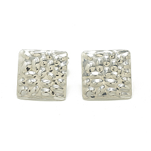 Honeyhandy 304 Stainless Steel Stud Earring Findings, with Loop and Ear Nuts/Earring Backs, Square, Stainless Steel Color, 19x19mm, Hole: 1.4mm, Pin: 0.8mm