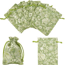 NBEADS 20 Pcs Lime Green Silk Brocade Jewelry Pouches, 5.5×4.3" Flower Embroidered Bags with Drawstrings Chinese Silk Pouches Wrapping Bags Drawstring Bag for Jewelry Packaging Wedding Party Favors