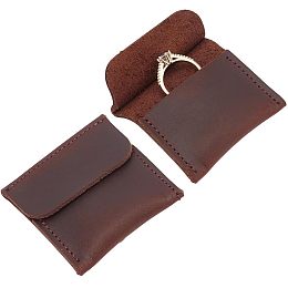 NBEADS 2 Pcs PU Leather Jewelry Pouch, 2.38x2.28x0.43 Inch Rectangle Leather Ring Bag Portable Jewelry Storage Pouches for Earrings Necklace Packaging, Coconut Brown