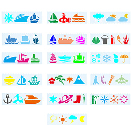 GORGECRAFT 16 Styles Weather Stencils Journaling Hollow Out Plastic Weather Ship Stencils Weather Forecast Snowmen Umbrella Rain Boots Snowflakes Sailing Template for Painting Walls Crafts Journal