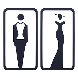 GORGECRAFT 2PCS Restroom Identification Signs Self Adhesive Washroom Sign for Ladies and Gentlemen Toilet Door Sign Man Women Shapes Wall Stickers Symbol for Hotel Store Parking Restaurant, Black