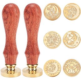 Arricraft Wax Seal Stamp Kit 6 Pieces Moon Flower Series Rose Cactus Lotus Daisy Ginkgo Sealing Wax Stamp Heads 0.98" with 2 Wooden Handle Vintage Wax Seal Kit for Cards Envelopes Invitations Decor