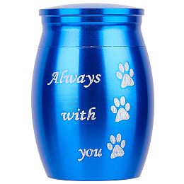 CREATCABIN Small Pet Urns Always With You Memorial Ashes Holder Mini Paws Engraved Urns Metal Cremation Keepsake Stainless Steel Urns for Pet Dog Cat Bird Rabbit 1.18 x 1.57 Inch Blue