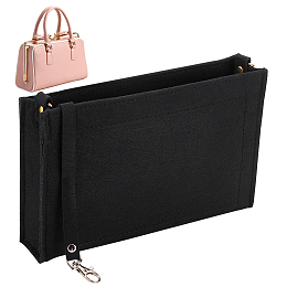 WADORN Non-Woven Frabic Handbags, Felt Shoulder Bags, with Iron Clasps, Rectangle, Black, 15.5x24x5cm