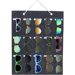 FINGERINSPIRE Wall Hanging Sunglasses Storage Bag 15-Slot Wall Sunglasses Pocket Felt Sunglasses Organizer Eyewear Display Holder Rectangle Polyester Black Eyeglass Container Bags（19.6x15.7inch）