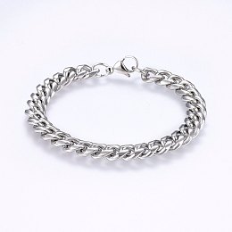 Honeyhandy Tarnish Resistant 201 Stainless Steel Curb Chain Bracelets, Stainless Steel Color, 8-1/4 inch(21cm), 9x11x4mm