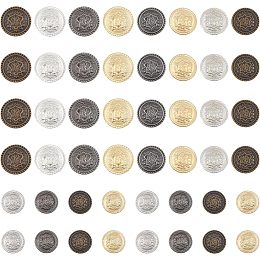 CHGCRAFT 48Pcs 12 Styles Retro Style Brass Buttons Flat Round with Badge Pattern Sewing Buttons for Uniforms Dresses Suits Replacement