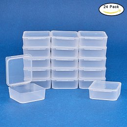 BENECREAT 24 Pack Square Frosted Clear Plastic Bead Storage Containers Box Case with Lids for Items, Pills, Herbs, Tiny Bead, Jewelry Findings, and Other Small Items - 1.53x1.53x0.63 Inches