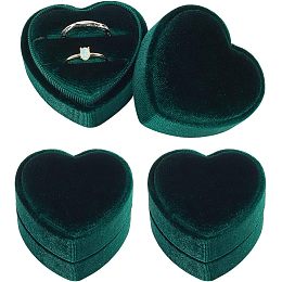 Velvet Ring Box Heart Shaped Double Ring Organizer Jewelry Gift Storage Holder Green Ring Earrings Box for Valentine's Day Wedding Proposal Engagement Gift Favor Ceremony