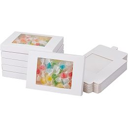 NBEADS 24 Pcs White Gift Box with PVC Window, Fold Paper Boxes Rectangle Kraft Paper Treat Boxes for Party Favor Treats Bakery and Jewelry Packaging, 3.35×4.9×0.55"(8.5×12.45×1.4cm) Finished