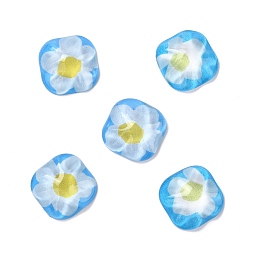 ARRICRAFT Oil Painting Style Resin Cabochons, Square with Flower, Light Sky Blue, 24.5x24.5x8.5mm