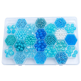 DIY 24 Style Acrylic & Resin Beads Jewelry Making Finding Kit, Round & Rice, Light Sky Blue, 2.2~12x1.5~11.5mm, Hole: 0.7~2.2mm