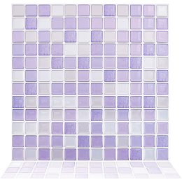 PandaHall Elite 5pcs Peel and Stick Backsplash Purple 3D Mosaic Removable Tile Stickers Self Adhesive Wall Tiles for Kitchen Bathroom Home Decor, 23.5x23.5cm/9.25x9.25