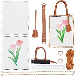 WADORN DIY Handbag Making Kits, PU Leather Knitting Crochet Bag Making Materials Handmade Tote Bag Making Kit with Tulip Pattern Women's Shoulder Bag Stitching Complete Tool Set Sewing Bag Craft Gifts