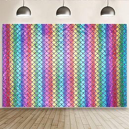 FINGERINSPIRE Mermaid Scales Background Fabric 39x59 inch Colorful Purple No Stretch Tapestry Wall Decor Girl Princess Birthday Party Banner Mermaid Fish Scales Tablecloth Studio Photo Props